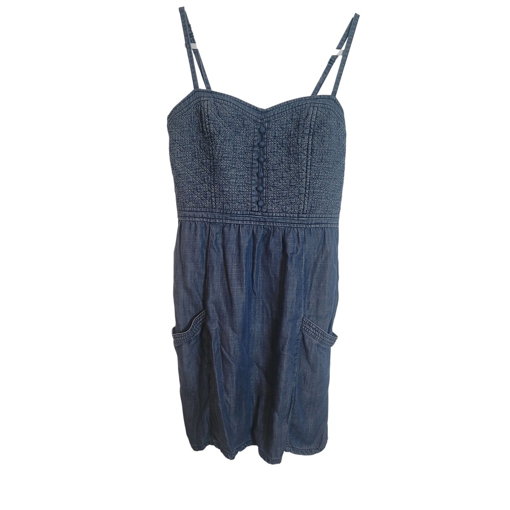 American Eagle Outfitters Blue Chambray Denim Quilted Smocked Sundress Size 12
